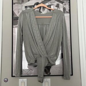 Free People Intimately Low Plunge Silver Bodysuit, XS